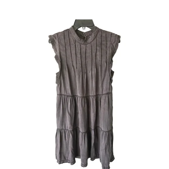 Anthropologie Jenee Tiered Tunic Dress Sz S Washed Black Short Casual Pockets - Picture 3 of 13